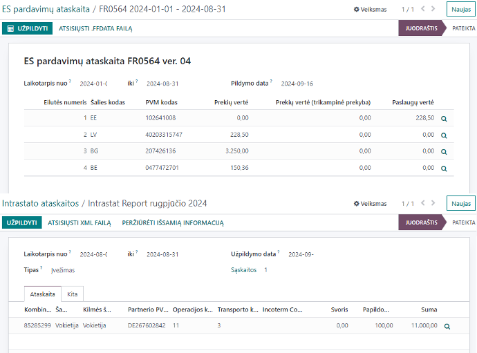 ES pardavimų ir Intrastat ataskaitos