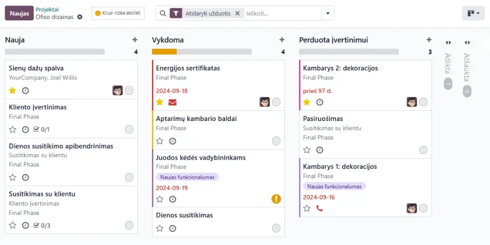 Projektai Kanban peržiūra